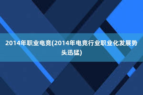 2014年职业电竞(2014年电竞行业职业化发展势头迅猛)