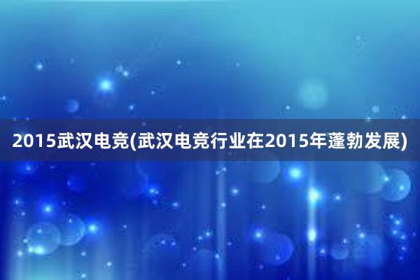 2015武汉电竞(武汉电竞行业在2015年蓬勃发展)