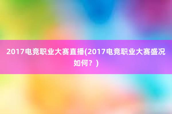 2017电竞职业大赛直播(2017电竞职业大赛盛况如何？)