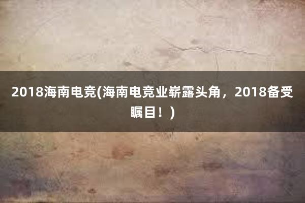 2018海南电竞(海南电竞业崭露头角，2018备受瞩目！)