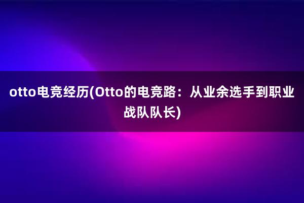 otto电竞经历(Otto的电竞路：从业余选手到职业战队队长)