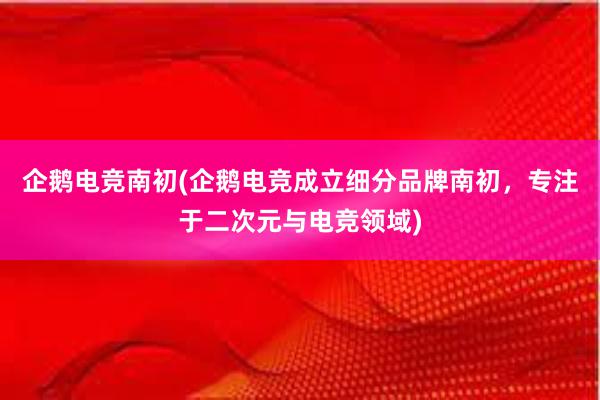 企鹅电竞南初(企鹅电竞成立细分品牌南初，专注于二次元与电竞领域)