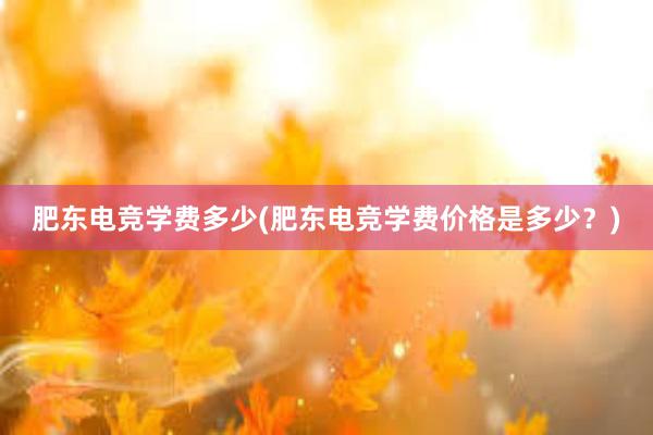 肥东电竞学费多少(肥东电竞学费价格是多少？)